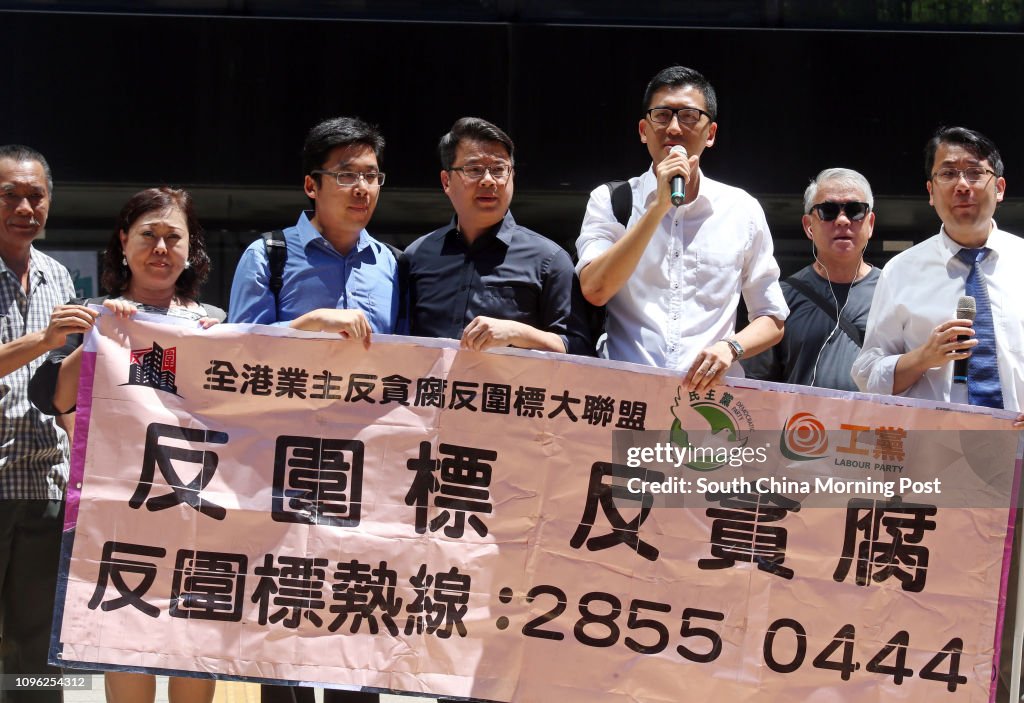 Lam Cheuk-ting (center right) speaking at an Anti-Bid-Rigging Alliance presser, 2016. Credit: David Wong/South China Morning Post via Getty Images.