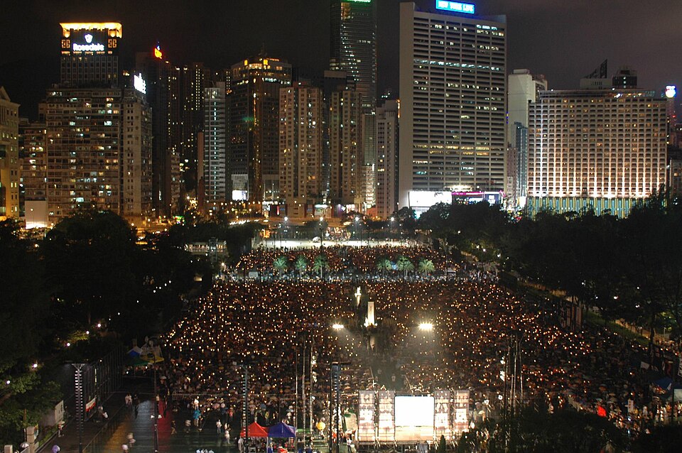 A sea of candles fills Victoria Park at night, 2005