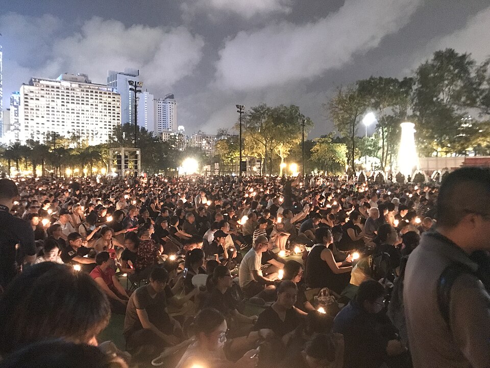 A packed Victoria Park with candles on the 30th anniversary, 2019